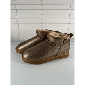 Bearpaw Women's Shorty Bootie Cognac New Sz 7 Faux Fur Lined